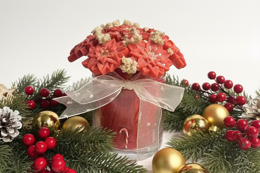 Christmas Bloom Wax Bouquet – Kerst Wax Melts in Glazen vaas Karamela Kaarsen