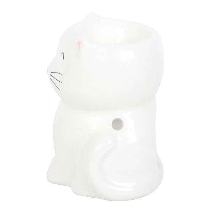 White Happy Cat Oil Burner – Keramische Kat Aromabrander voor Geuroliën & Waxmelts
