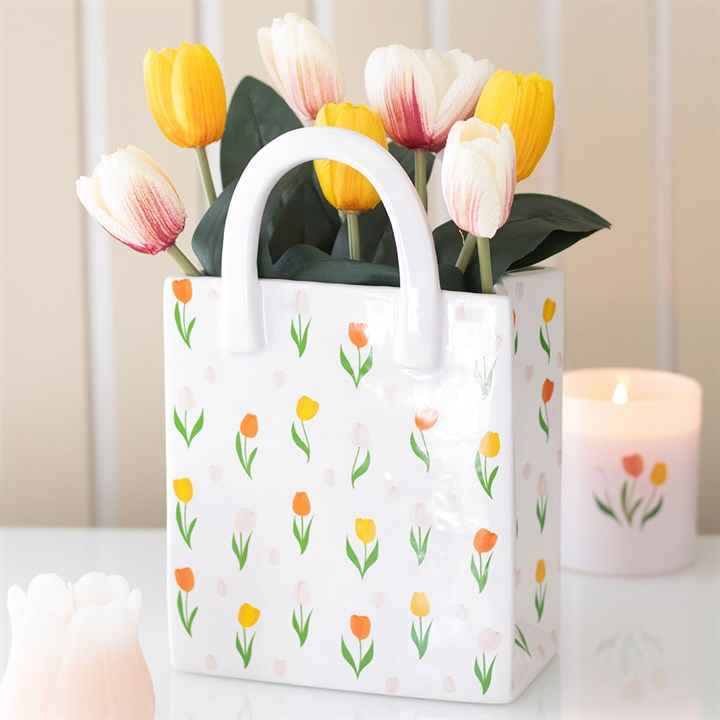 Tulip Print Ceramic Bag Vase – Bloemenvaas met Tulpen Design