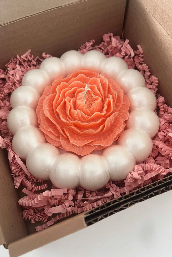 Peony Bubble Kaars – Handgemaakte Luxe Bloemenkaars