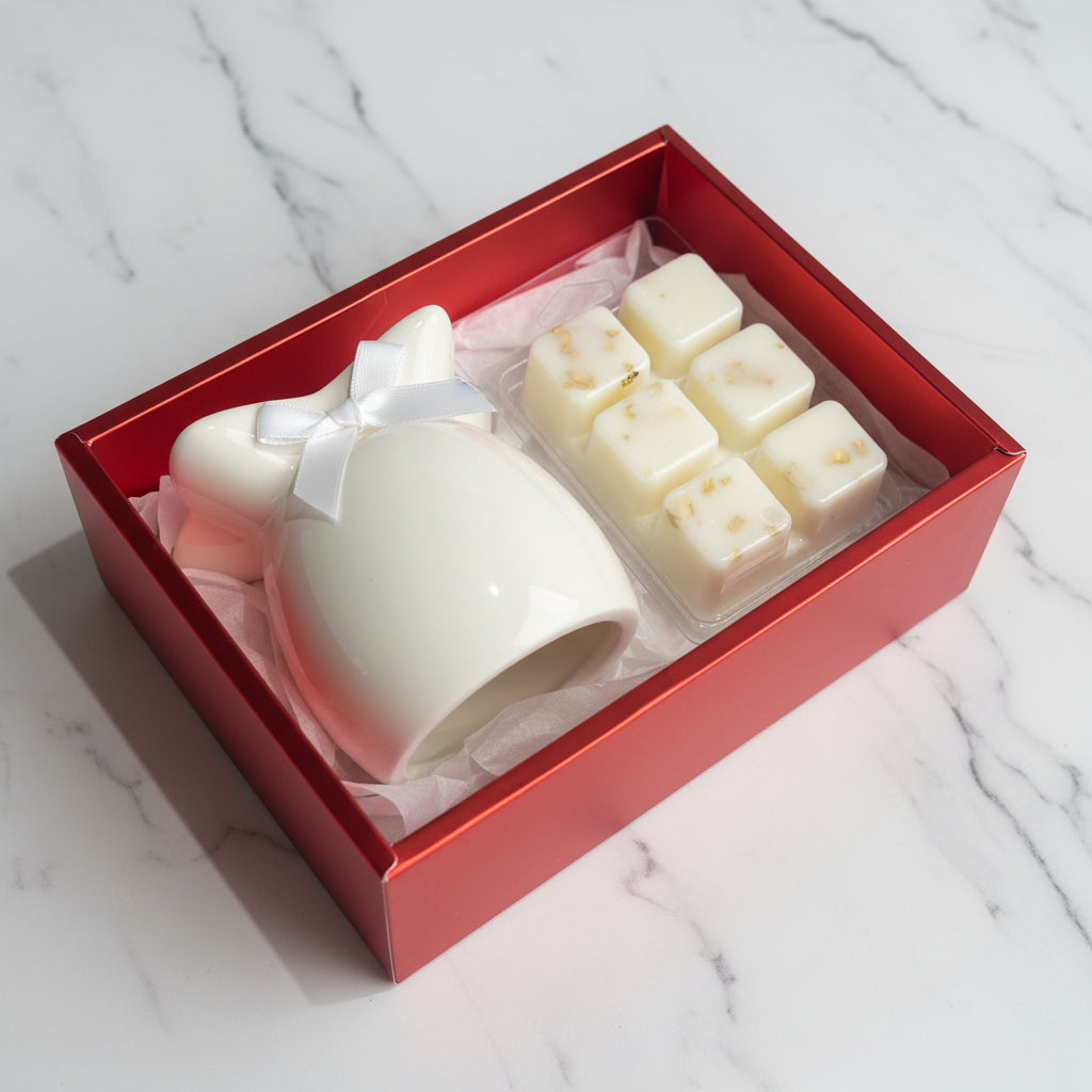Cadeauset met Wax Melt Burner – Amber Élégance | Luxe Geurkaars Geschenkset Karamela Kaarsen