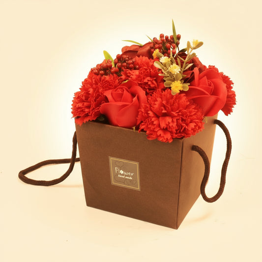 Zeepbloemenboeket met Rode Roos & Anjer Karamela Kaarsen