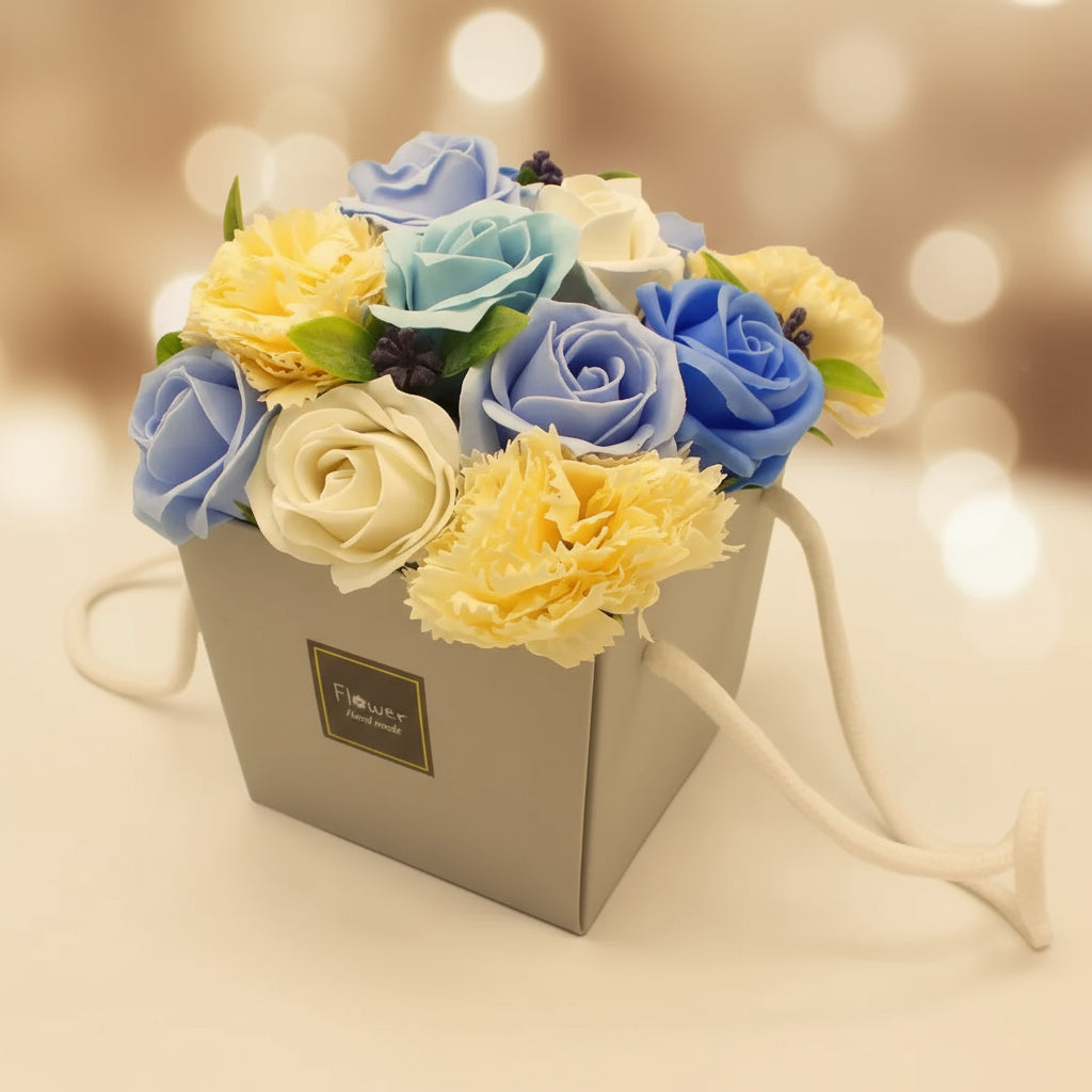 Zeepbloemenboeket- Blauw Bruiloft Karamela Kaarsen