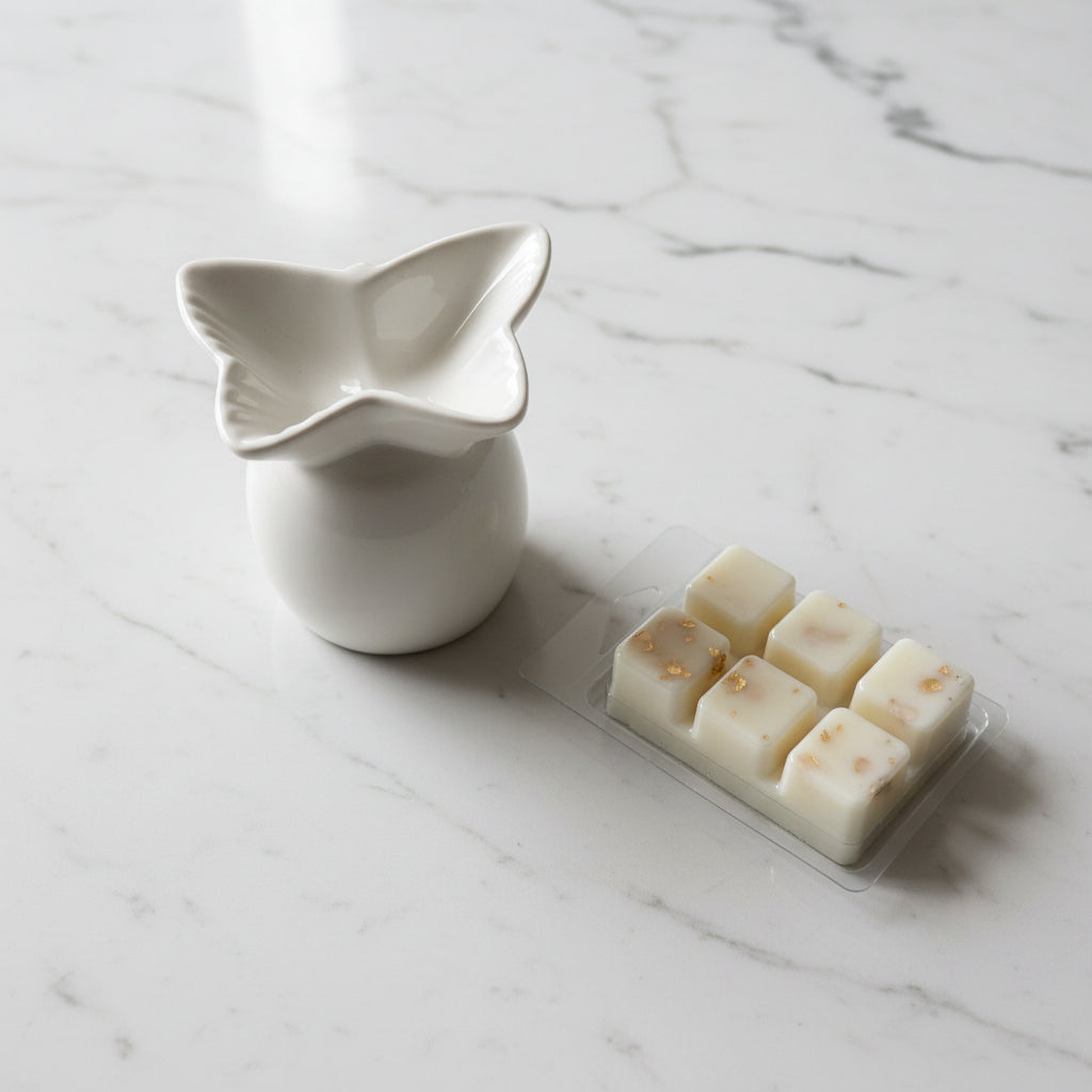 Cadeauset met Wax Melt Burner – Amber Élégance | Luxe Geurkaars Geschenkset Karamela Kaarsen