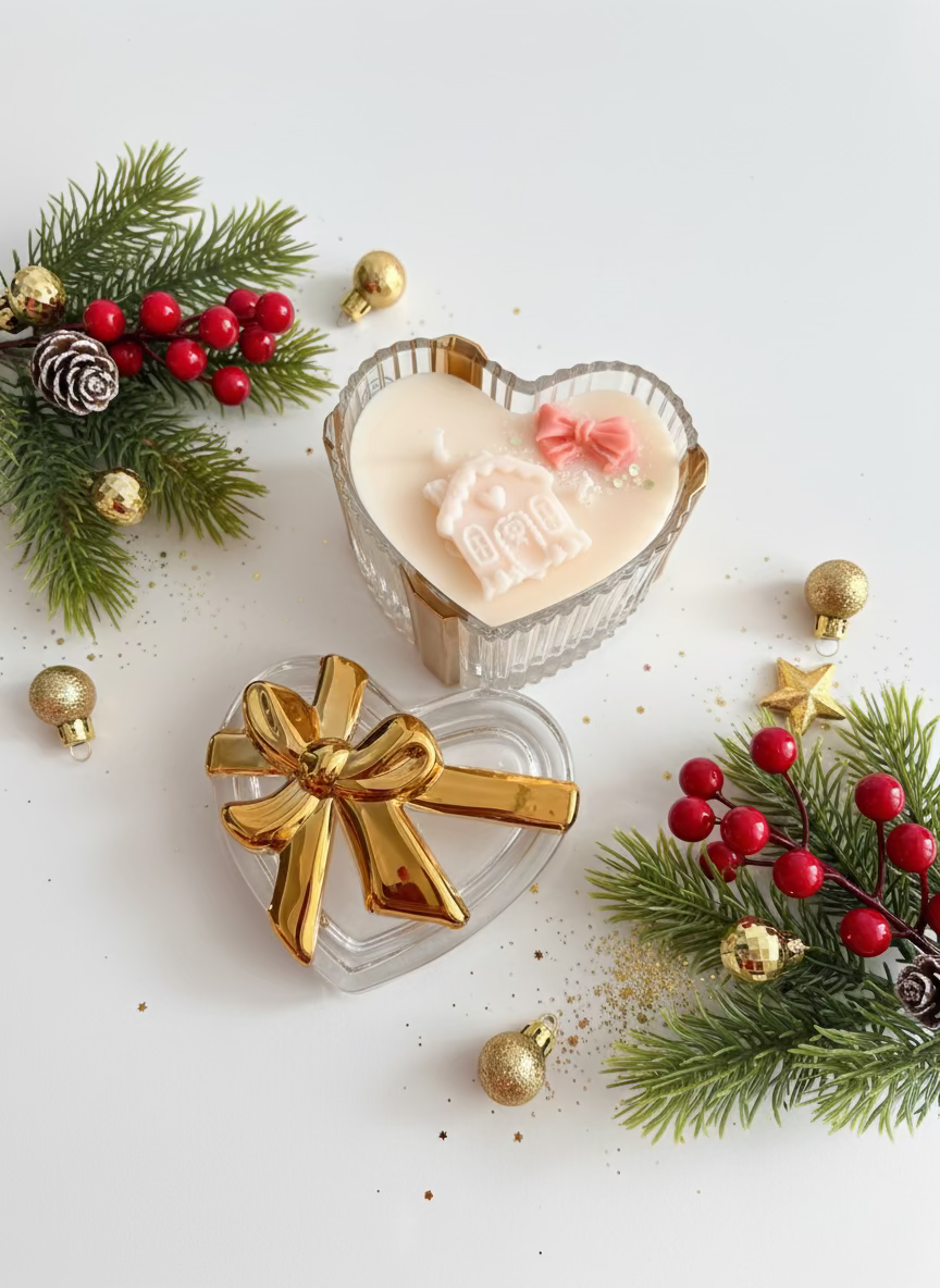 Candy Cane Hartjeskaars – Luxe Cadeaukaars met Strikdeksel (150g) Karamela Kaarsen