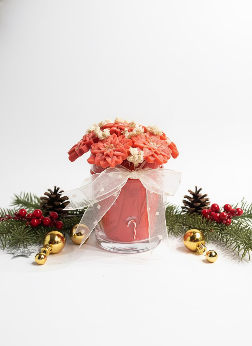 Christmas Bloom Wax Bouquet – Kerst Wax Melts in Glazen vaas Karamela Kaarsen