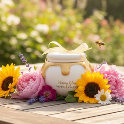Handgemaakte kaars in potje met honing en bijtje - Honing & Melk geur Karamela Kaarsen