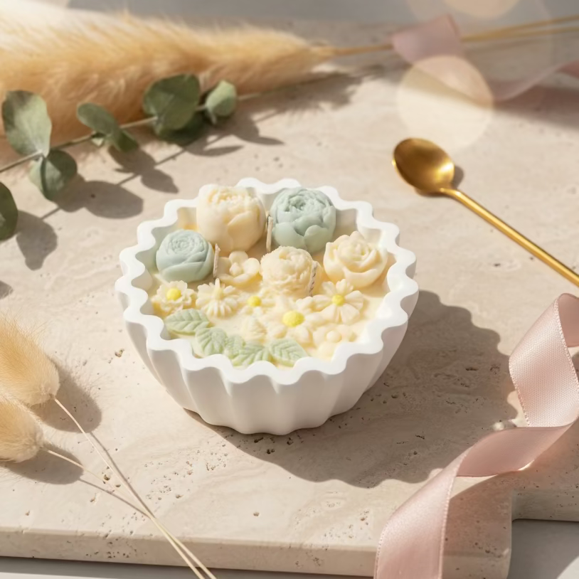 Floral Whisper – Handgemaakte Designer Kaars met Unieke Schaal Karamela Kaarsen