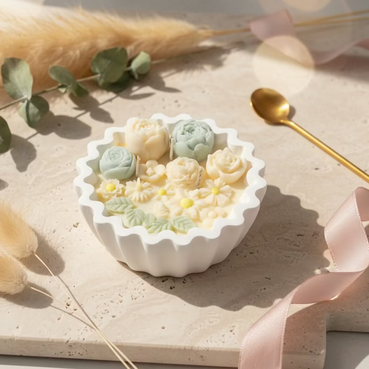 Floral Whisper – Handgemaakte Designer Kaars met Unieke Schaal Karamela Kaarsen