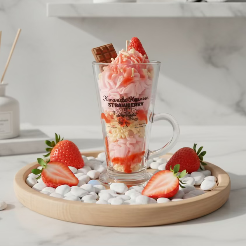 Strawb Crunch – Handgemaakte Luxe Dessert Kaars