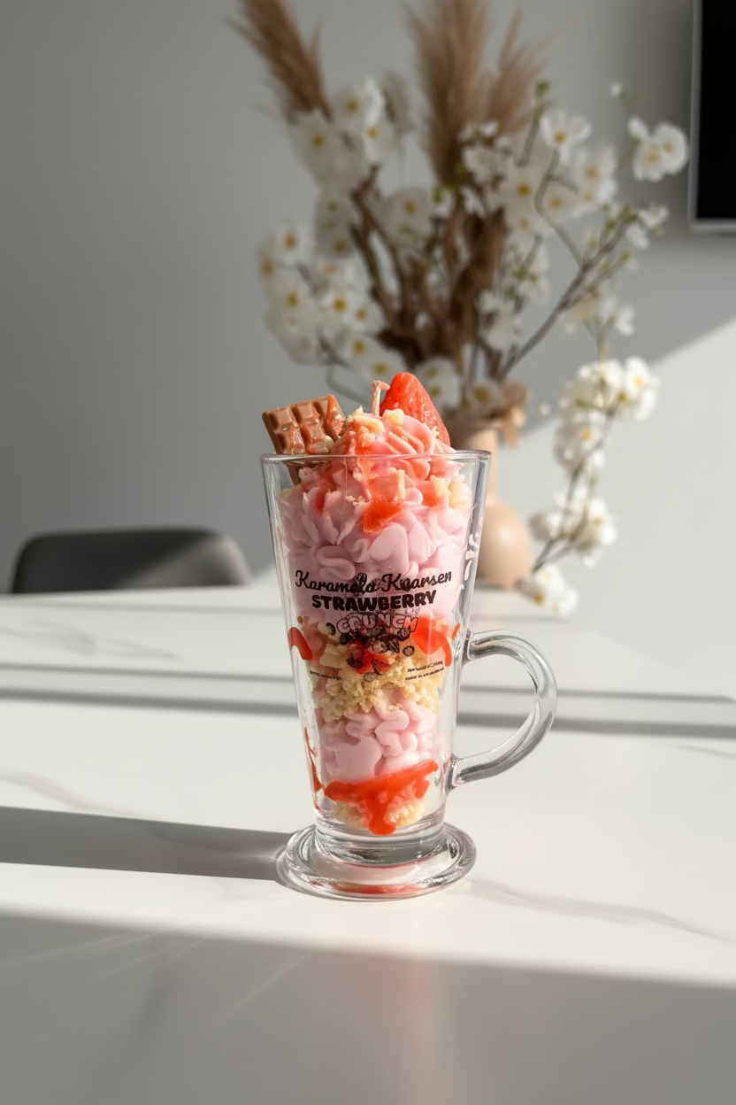 Strawb Crunch – Handgemaakte Luxe Dessert Kaars