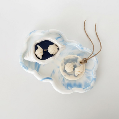 Ocean Breeze Gift Set – Schelpkaars, Geurtablet & Decoratieve Tray