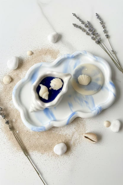 Ocean Breeze Gift Set – Schelpkaars, Geurtablet & Decoratieve Tray