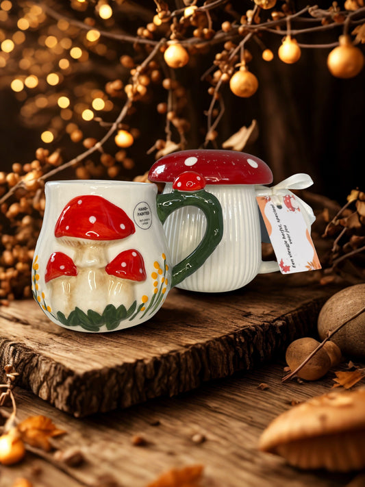 Herfst Cadeauset – Geurkaars in Gekleurde Paddenstoelmok + Beker Karamela Kaarsen