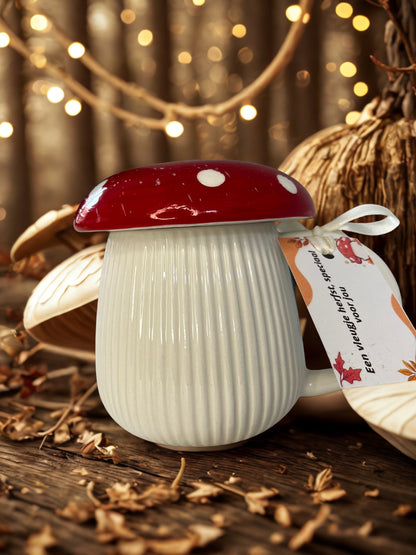 Herfst Cadeauset – Geurkaars in Gekleurde Paddenstoelmok + Beker Karamela Kaarsen