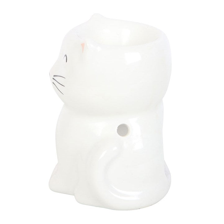 White Happy Cat Oil Burner – Keramische Kat Aromabrander voor Geuroliën & Waxmelts