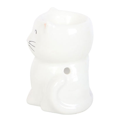 White Happy Cat Oil Burner – Keramische Kat Aromabrander voor Geuroliën & Waxmelts