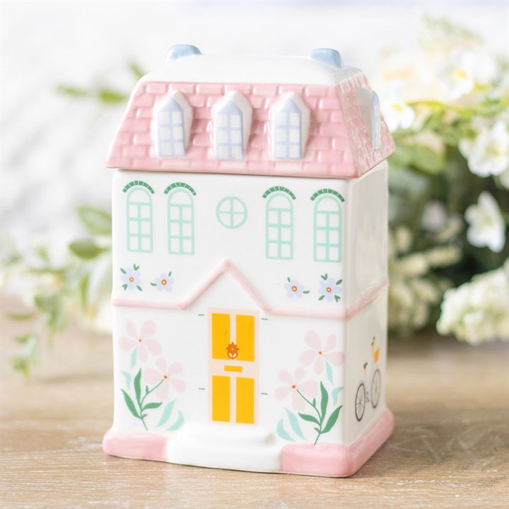 Pastelroze townhouse keramische oliebrander en wax melt burner – charmant decorstuk Karamela Kaarsen