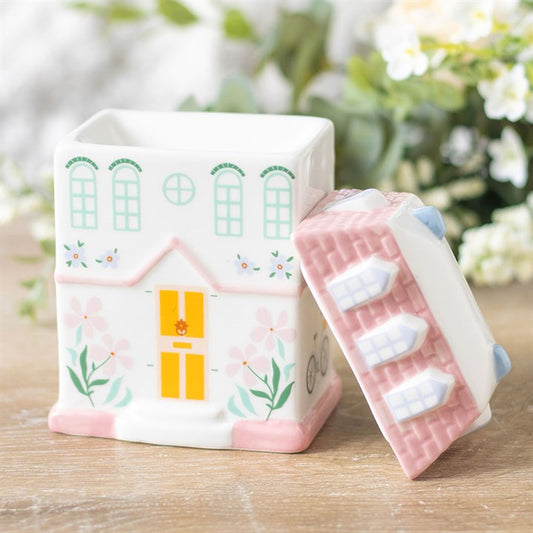 Pastelroze townhouse keramische oliebrander en wax melt burner – charmant decorstuk Karamela Kaarsen