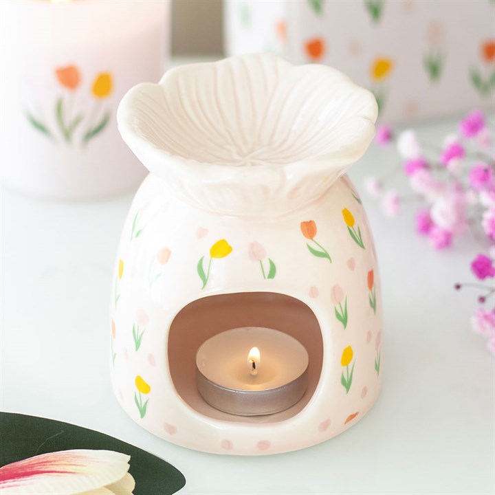 Tulip Print Oil Burner & Wax Warmer – Bloemen Aromabrander voor Geuroliën & Waxmelts