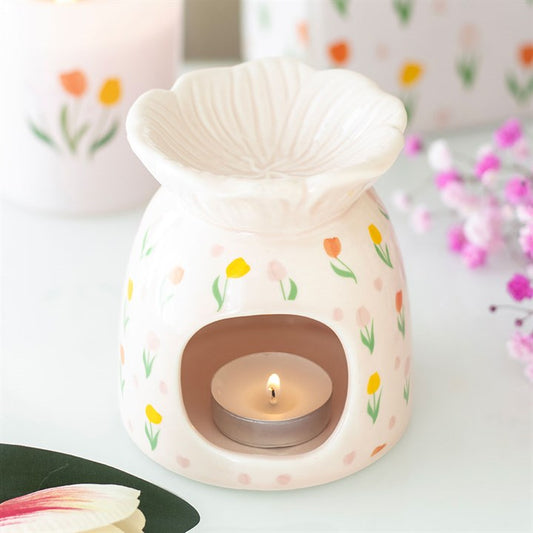 Tulip Print Oil Burner & Wax Warmer – Bloemen Aromabrander voor Geuroliën & Waxmelts