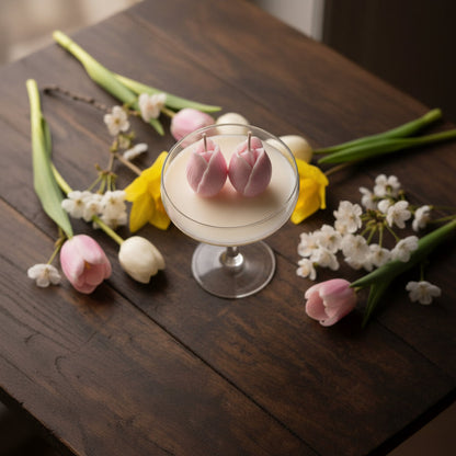 Handgemaakte kaars met drie tulpen - Lentebloemen geur Karamela Kaarsen