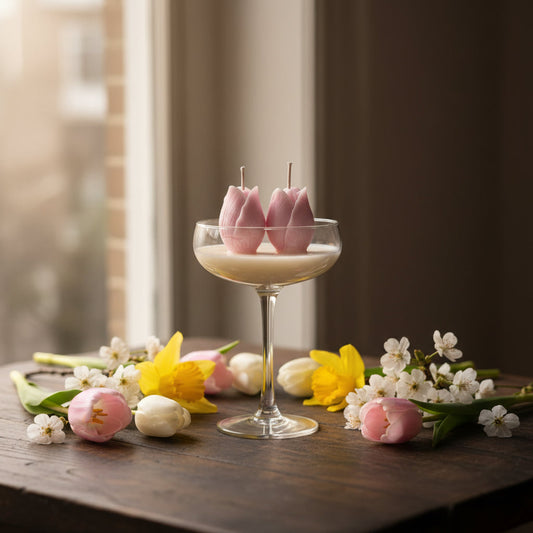 Handgemaakte kaars met drie tulpen - Lentebloemen geur Karamela Kaarsen