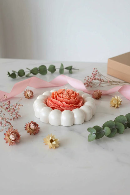Peony Bubble Kaars – Handgemaakte Luxe Bloemenkaars
