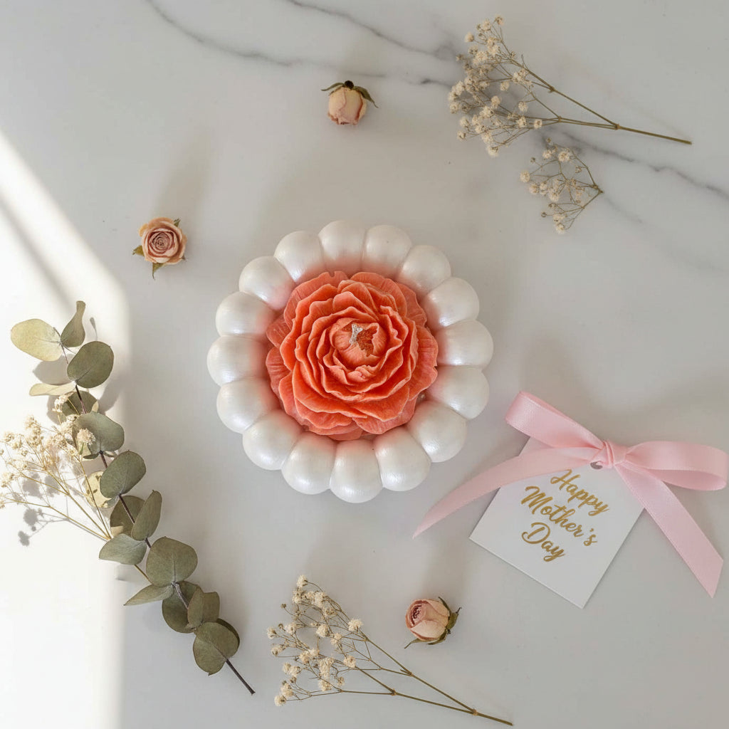Peony Bubble Kaars – Handgemaakte Luxe Bloemenkaars