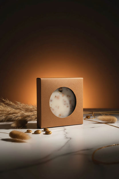 Amber Élégance Geurtablet – Handgemaakte Wax Schijf met Gouden Deeltjes