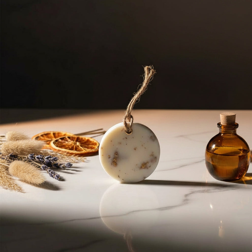 Amber Élégance Geurtablet – Handgemaakte Wax Schijf met Gouden Deeltjes