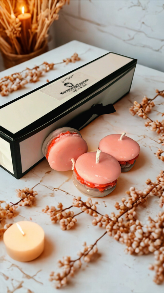 Macaron Geurkaarsen Set – 6 kaarsjes in geschenkdoos Karamela Kaarsen